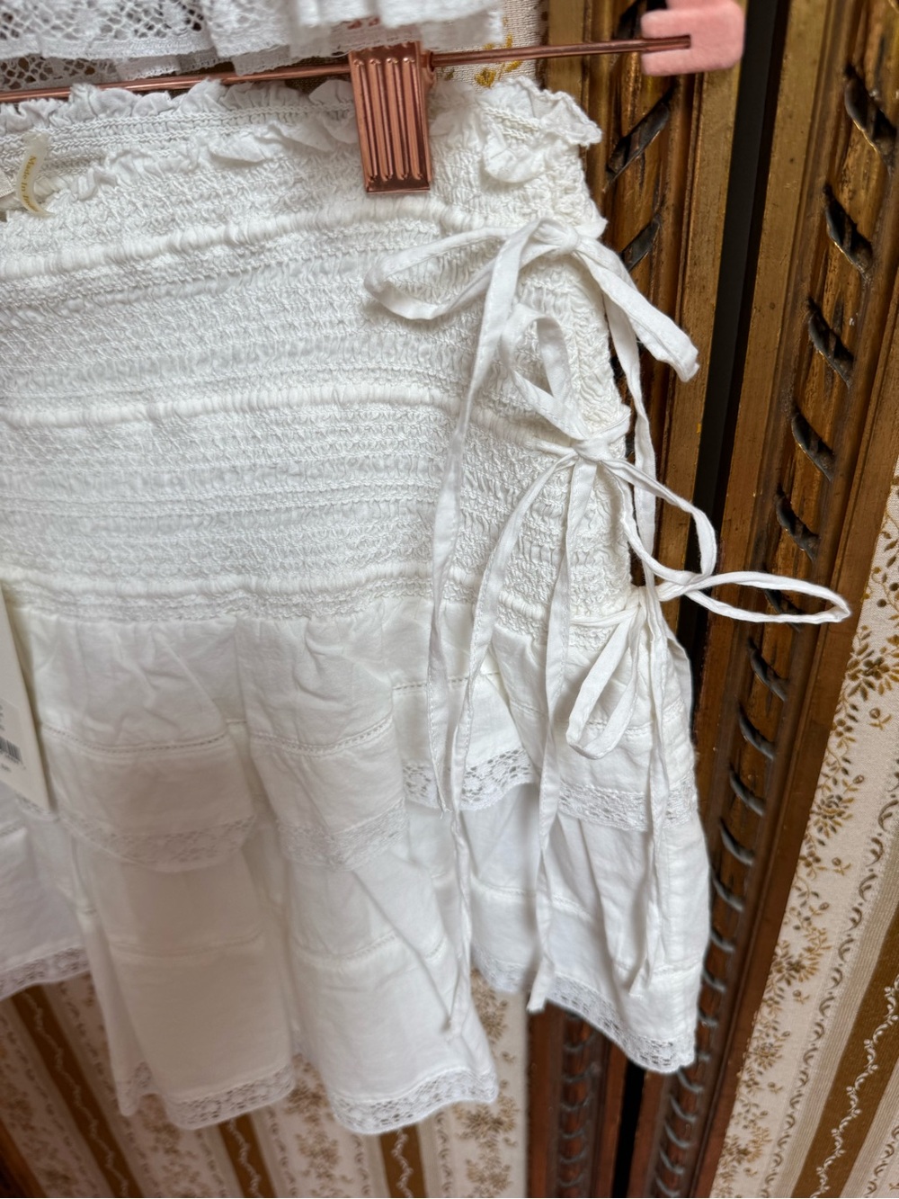 NWT LoveShackFancy Set Molly Top Mira Skirt Smocked Floral Lace Ruffle White XS - Picture 4 of 12
